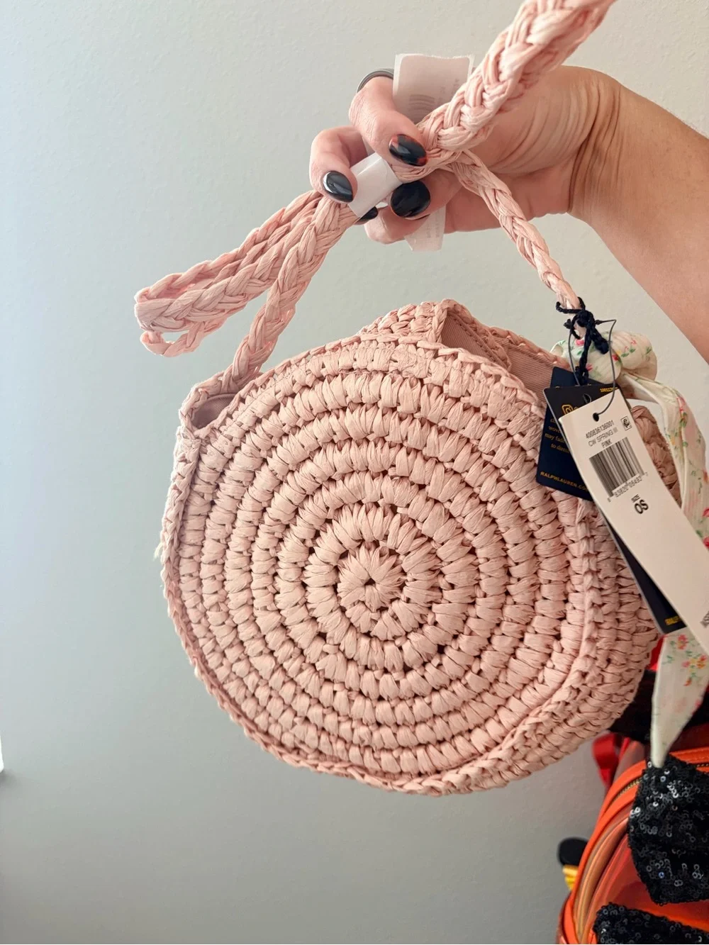 NWT Polo Ralph Lauren Logo Pink Raffia Small/Kids Purse